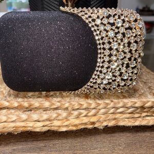 Glamorous Black and Gold Crystal Clutch